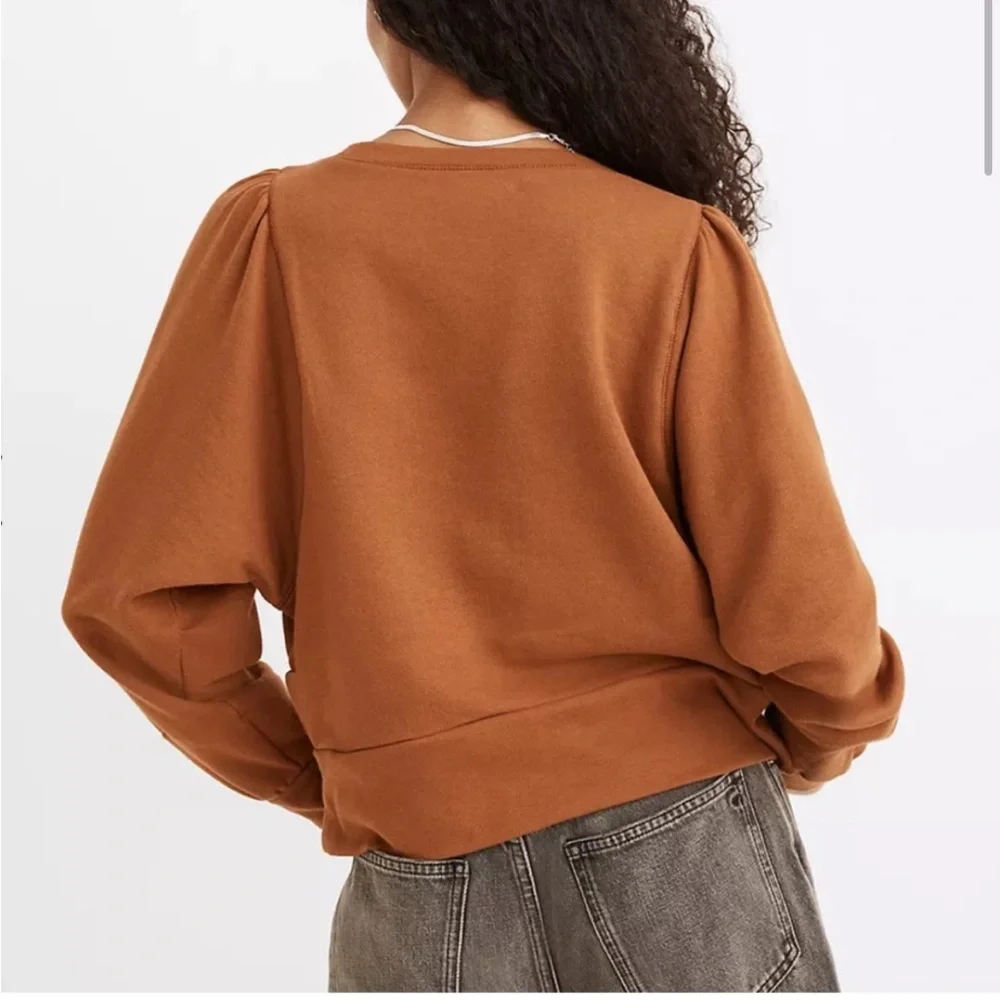 Madewell Henley puff sleeve sweatshirt brown size XXsmall NB331 NWT - Picture 2 of 10